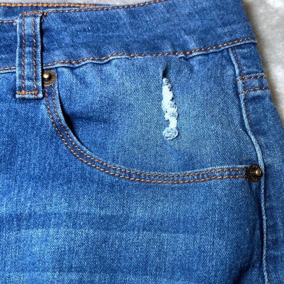 NY Trends 4 Denim Mini Skirt Womens Large Blue Distressed Frayed Hem Y2K Edgy - Picture 14 of 15